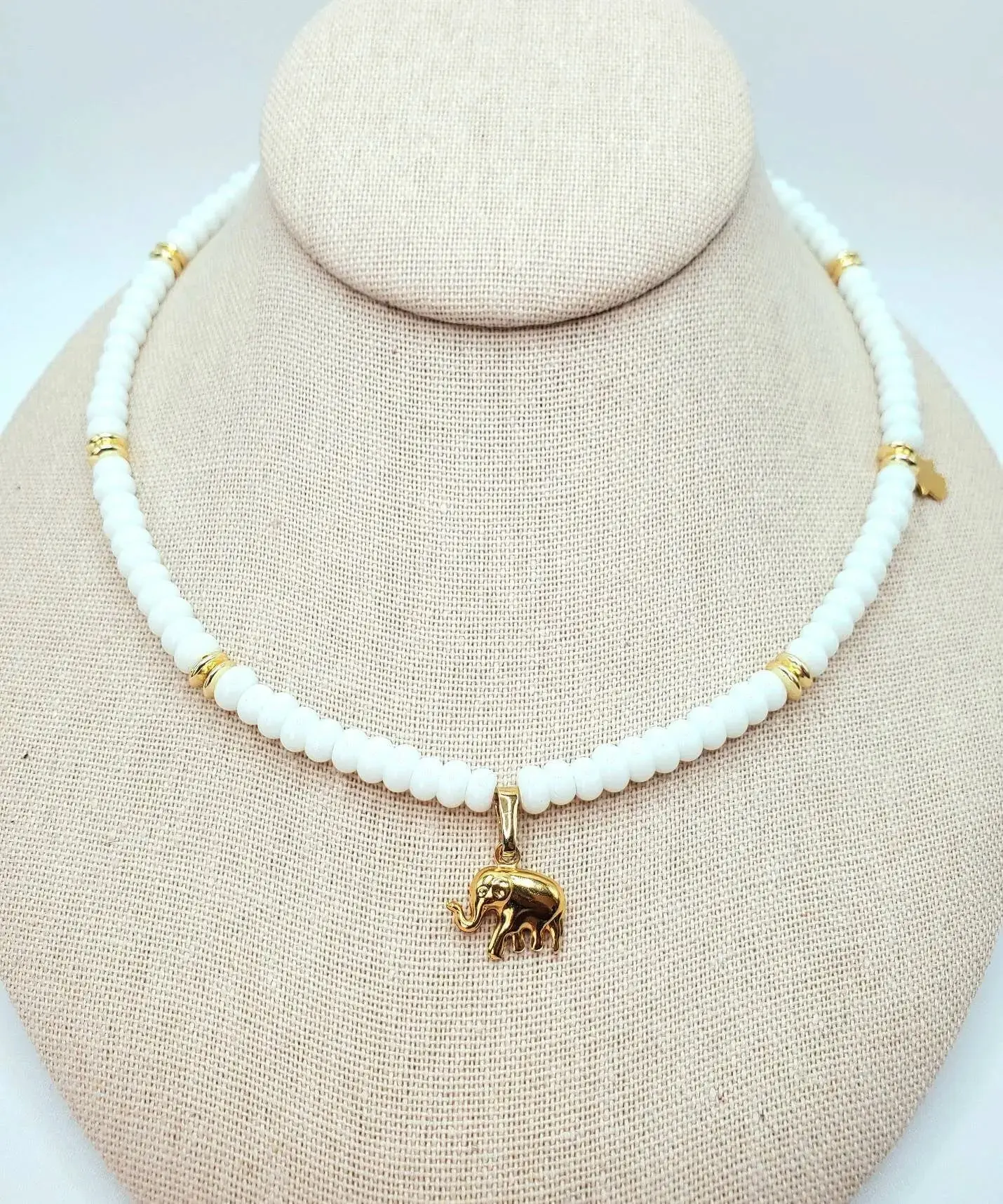 Elephant Hamsa white jade necklace
