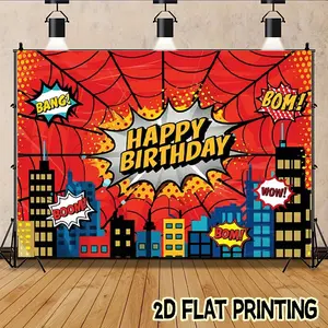 2d flat banner Spider superhero happy birthday background Festival banners - suitable for festivals, courtyards, studios, homes and garden celebrations - are the perfect birthday gifts