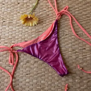 LASWIMLAB Handmade Neon Side Tie Bikini Bottoms in Pink sunset with Adjustable Straps Double Layered Design Eco Friendly Swimwear women's swimsuits