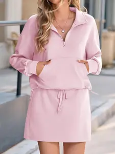 Fisoew Womens Sweatsuits 2 Piece Outfits Quarter Zip Cropped Sweatshirts Casual Mini Skorts Lounge Wear Skirts Sets SpringStatements