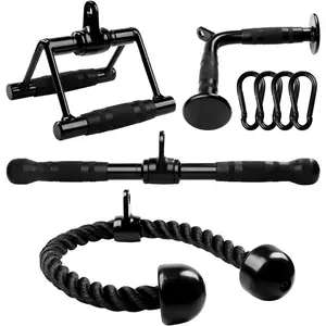 Cable Machine Attachment, Row Handles, Tricep Rope, Straight Bar, V Bar, LAT Pulldown Accessories Load 880 LB for Home Gym