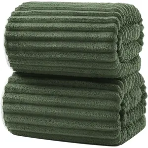 39x79 Inches Extra Large 2PCS Bath Sheets - Luxury Super Soft Absorbent Striped Microfiber Bath Towels with Hanging Loop for Adults, Olive Green Shower Towels for Bathroom