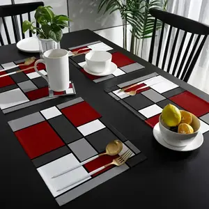 [Luxury Set] 4/6pcs Luxury Set of Placemats | Vibrant Red Abstract Geometric Pattern Design | Table Decoration | Suitable for Holiday Party Decoration, Coffee Table and Home Decoration, Kitchen Table and Room Decoration Accessories