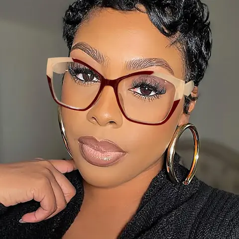 Women's Vintage Casual Irregular Colorblock Geometric Cat Eye Glasses, Vintage Style Eyeglasses, Trending Glasses, Anti-Blue Light, Fashionable Frame, Trendy Frames, Daily Use, Work Accessories, Stylish Trendy High Quality Eyewear