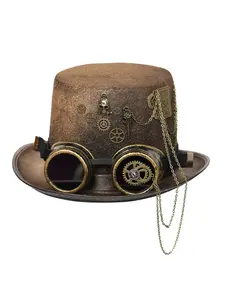 1pc Unisex Steam Punk Top Hat Chain Leather Halloween Ornament Dressing Hat, Ideal choice for Gifts