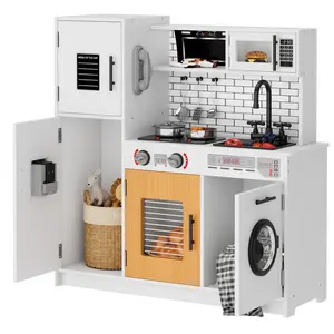 Nicole Selection Kids Kitchen Playset - Large Wooden Pretend Cooking Toy, 70”H High, Realistic Accessories (Sink, Stove, Microwave), 10KG Load, Perfect for Toddler Role Play