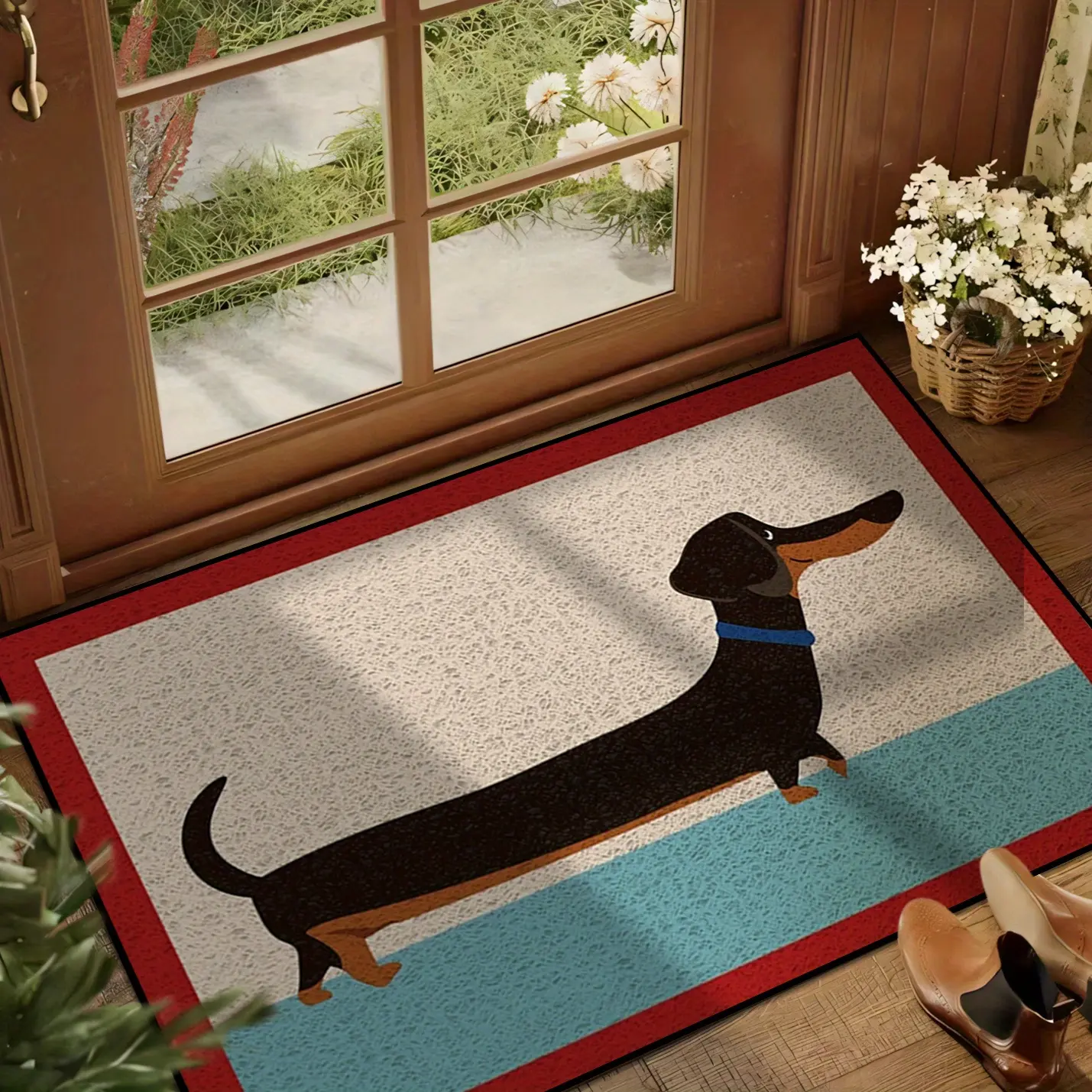 Funny Dachshund Doormat - Cute Indoor Lightweight Anti-Shrink Durable Non-Slip Washable Rug, Vintage Distressed Reflective Spider Web Ghost Pumpkin Design for Entryway, Living Room, Nursery Home Decor