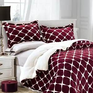 Elegant Comfort 3-Piece Bloomingdale Pattern Micro-Suede Reversible Sherpa Comforter Set - Ultra Soft and Cozy