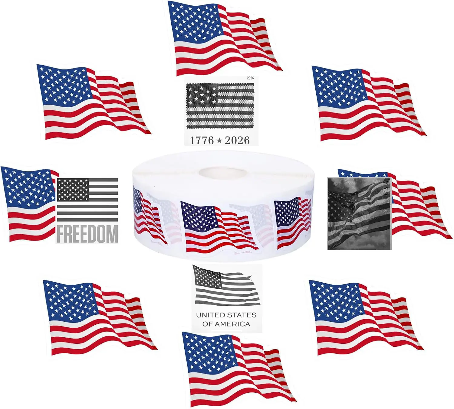 100Pcs American Flag Stickers Patriotic USA Flag Stickers 4th of July Red Blue White Self-Adhesive Seal Labels Decals for Independence Day Memorial Day Kids Reward Card Envelope Gift