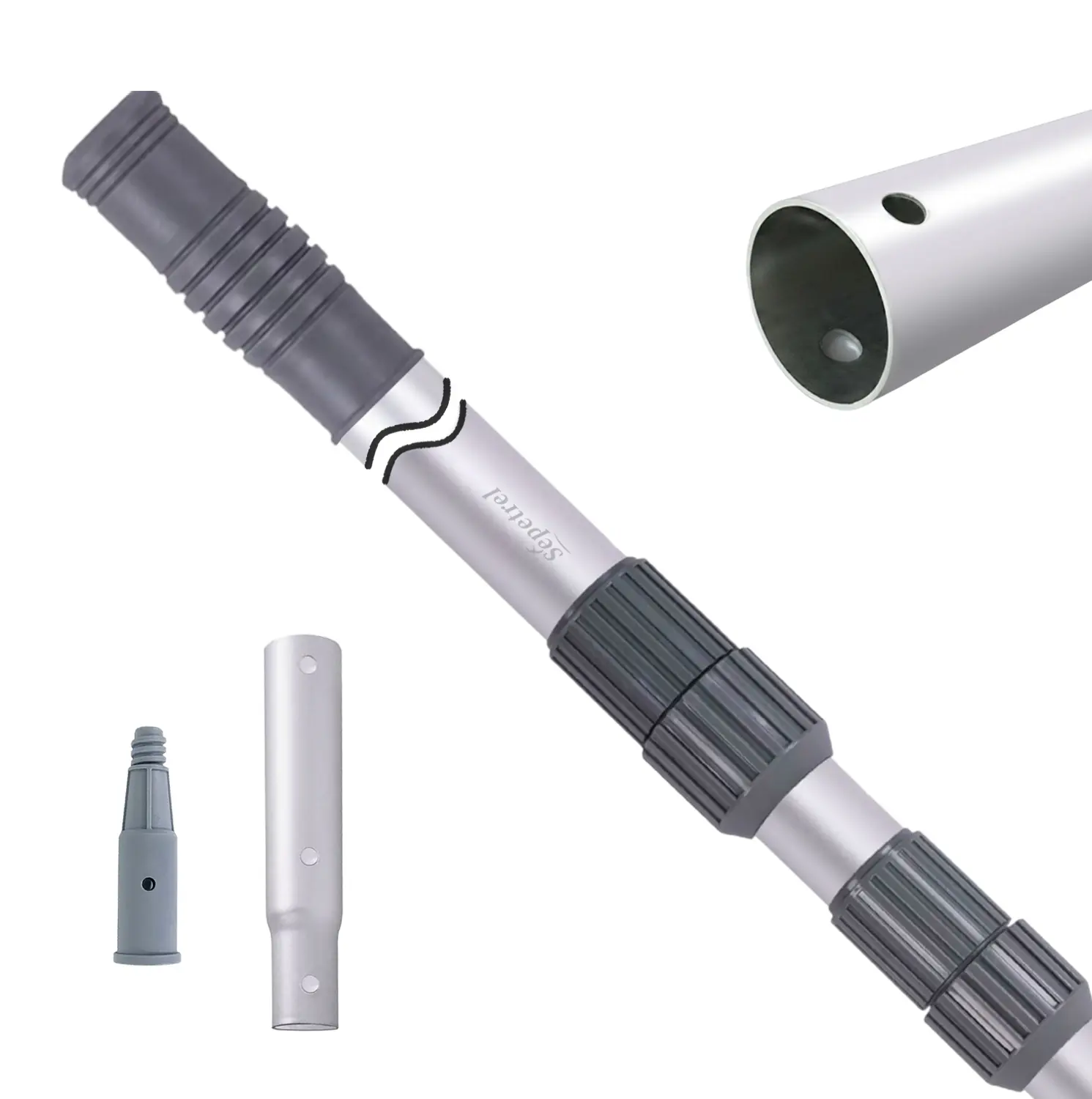 Sepetrel 15 FT Telescoping Pool Pole, Heavy Duty Aluminum Extension Pole with Threaded Tips for Pool Skimmer Nets, Brushes and Vacuum Heads