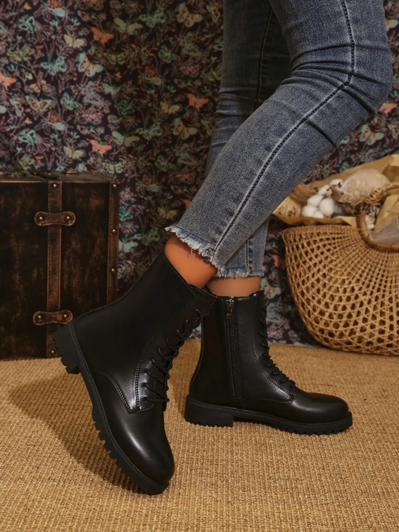 New Classic Mid-Calf Boots, Laces + Side Zipper, Stylish and Comfortable, Casual PU Leather Shoes for Fall & Winter, Women, Boots With Zipper