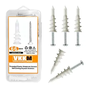 66-piece self-drilling drywall anchor kit with screws - easy to install, durable plastic drywall fixings, ensuring safe hanging and installation, with a load capacity of up to 75 pounds