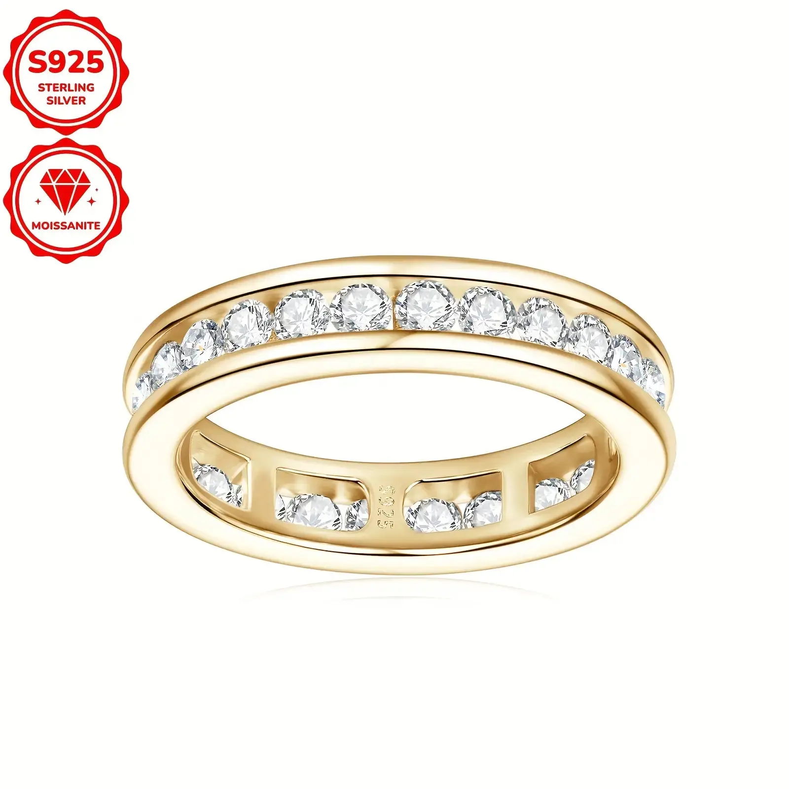 Silver Weight: 4.12g Ring Size: US 4 - US 10 (Size 10 included) Moissanite Quantity: 22 - 27 Pieces Total Moissanite Weight Range: 1.32g - 1.62g (Note: Carat/ct is the standard unit for gem weight; 1 carat ≈ 0.2g, so this range is approximately 6.6ct - 8.