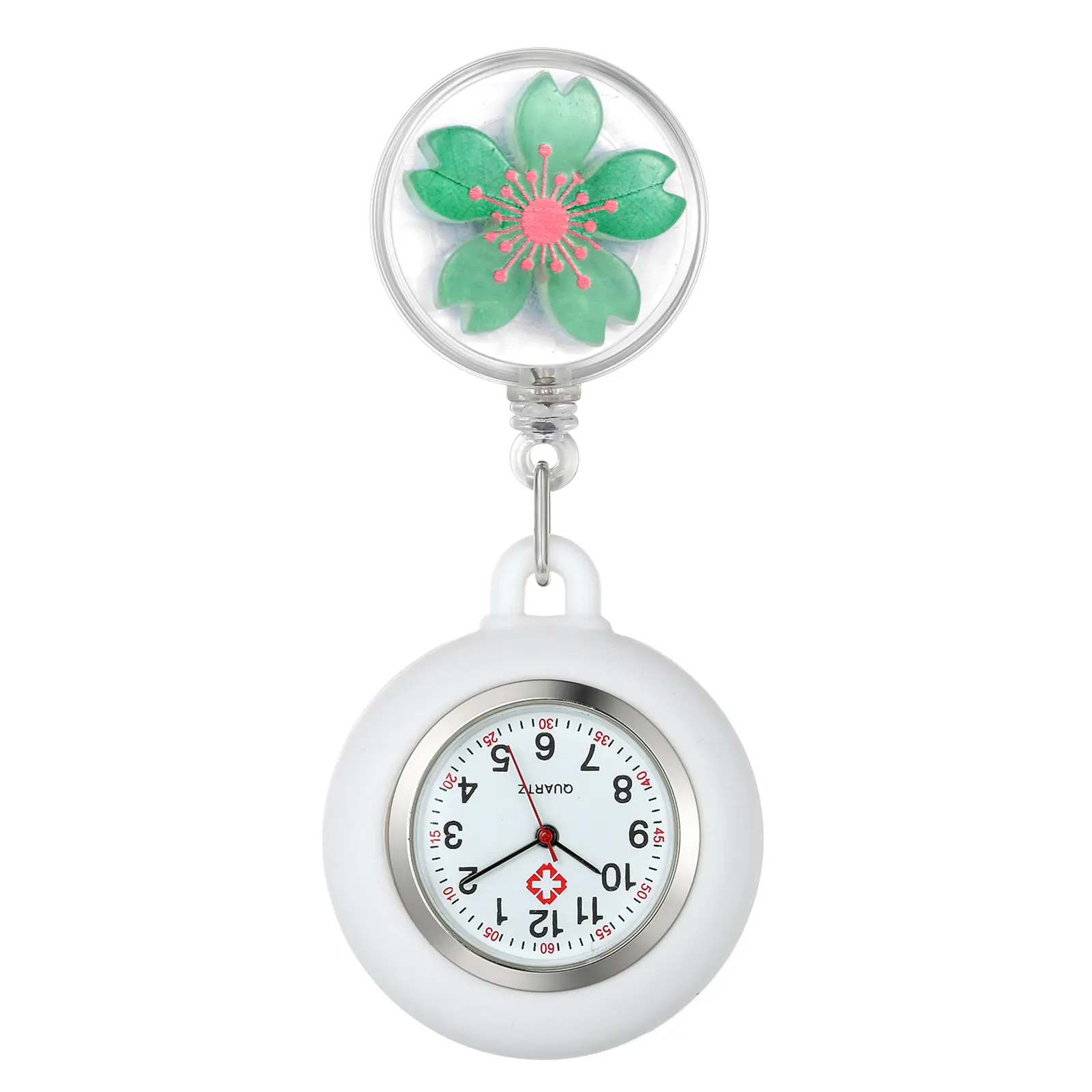 OIDEA Women's Nurse Fob Watch, Eco-Friendly Silicone Case, Stretchy Retractable Cord, Flower Decoration, Adjustable Bands Analog Anti-Tarnishing Pocket & Fob Watch, Adjustable Bands Pocket & Fob Watches, Analog Pocket & Fob Watches