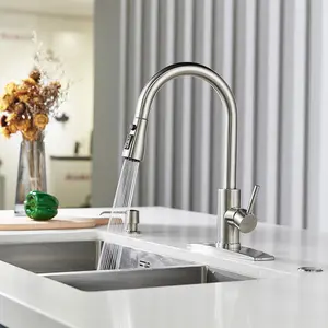 FORIOUS Kitchen Faucet with Pull Down Sprayer Stainless Steel 360° Rotation Sink Faucet Single Handle Pull Out Bathroom Kitchen Faucet