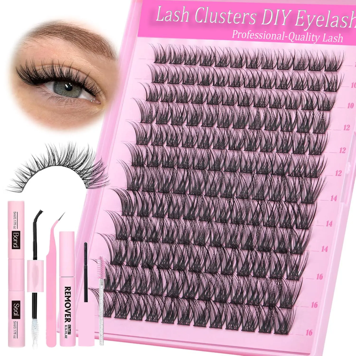 Natural Look Eyelash Extensions Kit, DIY Eyelash Extensions, Cosmetic False Lashes, 144pcs/box 10-16mm Mixed Length Fluffy Eyelashes Volume Individual Lash with Tools, Eye Makeup Enhancement Tool for Women & Girls, Eyelash Falsies