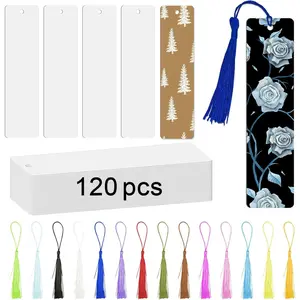 120 count Sublimation Bookmark Blank Heat Transfer  Metal Bookmarks Bulk DIY Bookmarks with Hole and Colorful Tassels for Crafts,Personalized Tassels Blank Bookmarks, White