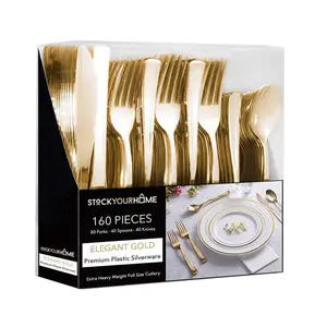 Stock Your Home 160-Piece Gold Plastic Silverware Set Includes 80 Forks, 40 Knives, 40 Spoons