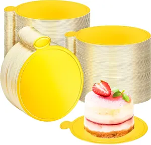 Gold Mini Cake Boards, 3.5 inch Food-Graded Dessert Base, Gold Circle Round Paper MiniFlan Cupcake Displays Tray for Cake DIY, Baking Dessert Party