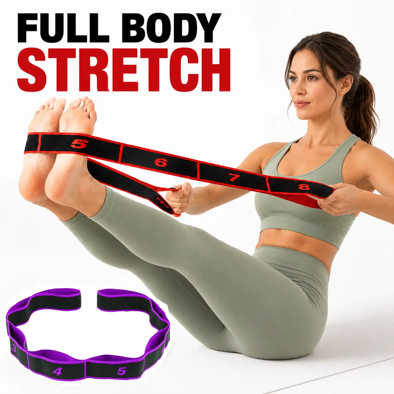 Unisex Adults' Numbered Stretch Yoga Stretching Bands - Multi-Loop Non-Slip Fabric Strap, Yoga Fitness Equipment, Pilates Equipment for Home Workouts, Stretch Exercise Bands
