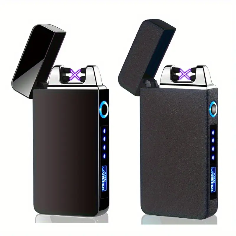 Double Arc Lighter with Battery Indicator Mini USB Rechargeable Lighter Windproof Flameless Lighter for Candle Outdoor Camping Hiking