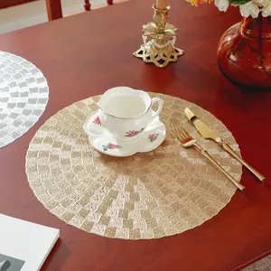 6/8pcs Hotel Restaurant Placemats, PVC High-End Silver Color Round Insulation Mats, Easy to Clean Table Mat Decor, Kitchen Decorative Placemat