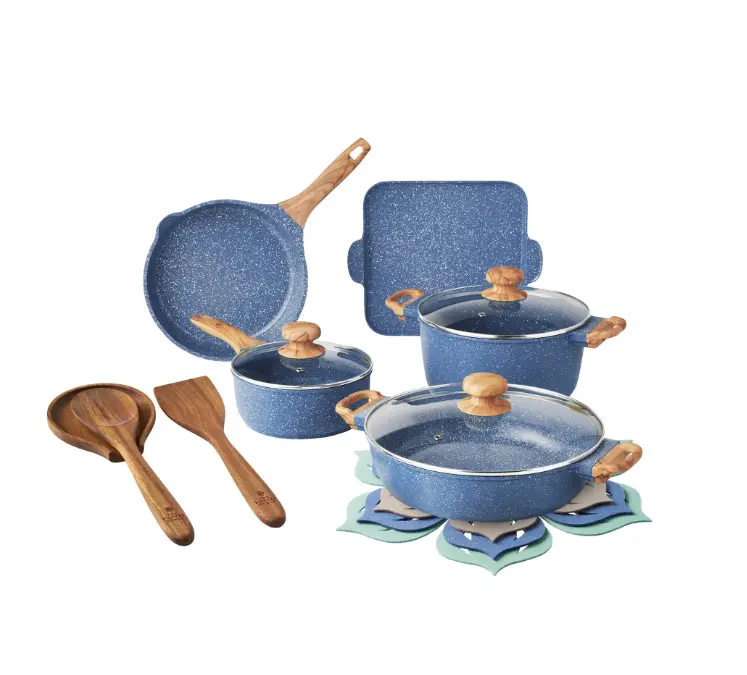 The Pioneer Woman Prairie Signature 14-Piece Cast Aluminum Cookware Set, Blue