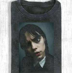 Wednesday  Addams Themed T-shirt, Short Sleeve Crew Neck T-Shir, Fitted, Pull On, Casual, Unisex Cotton T-Shirt, Menswear, Womenswear
