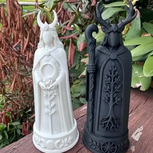 Horned God and Goddess Standing Altar Statues, Black and White Religious Decor Ornaments, Lightweight Home Decor Gifts