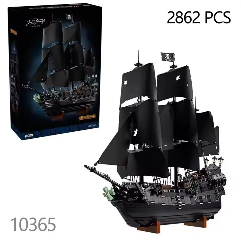 2862pieces Black Pirate Ship Building Blocks DIY Collectible Model Room Decor Sailboat Model Bricks Adults Boys Birthday Gift Compatible With Set 10365