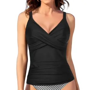 Tempt Me Women Underwire Tankini Top Only - Twist Front V Neck Bathing Suit Swim Top Tummy Control Cross Top 2026
