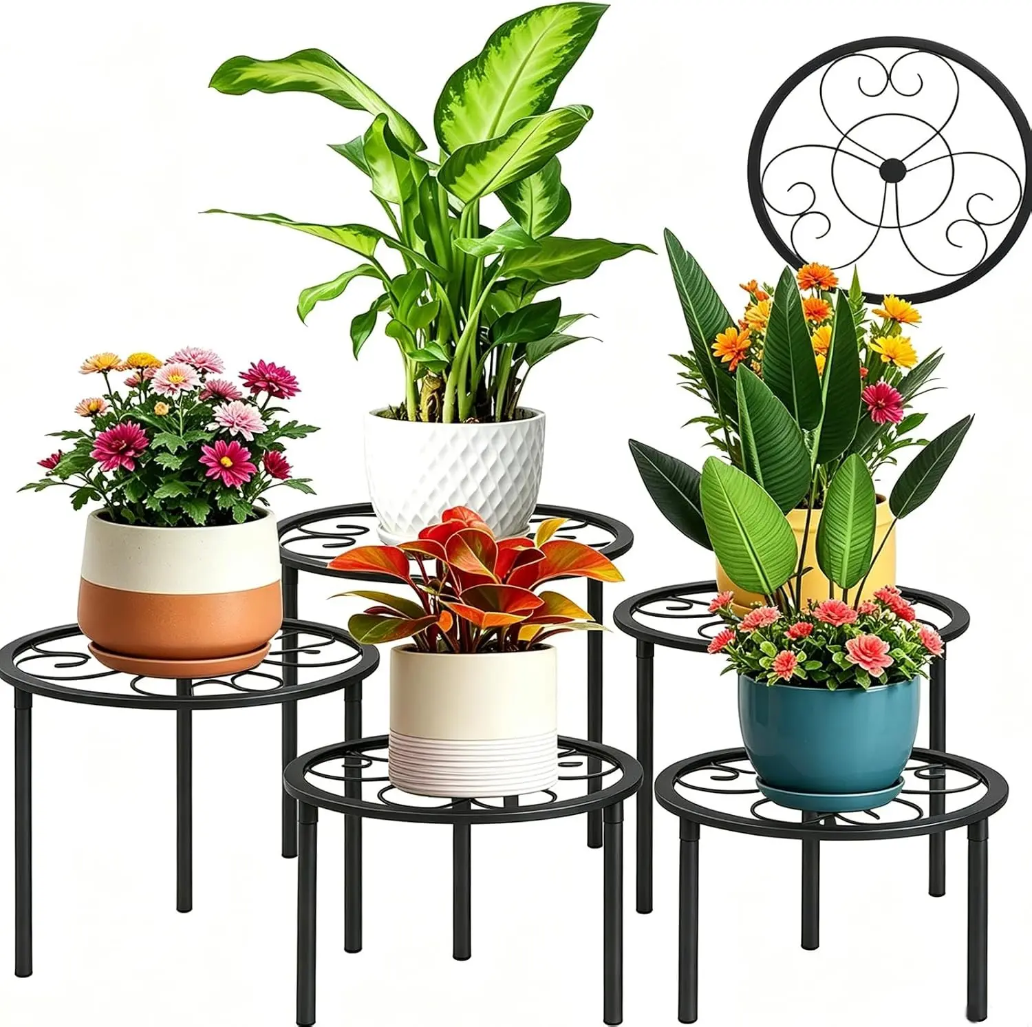 5 Pack Metal Plant Stands,Heavy Duty Potted Holder for Flower Pot, Rustproof Iron Plant Risers, Suitable for Indoor and Outdoor Decoration ,Garden Container Round Supports Rack for Planter