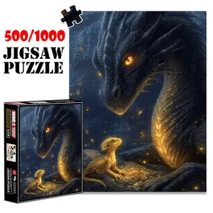 1pc 1000 piece adult puzzle 70x50cm Large Dragon and Small Dragon Interaction Scene 500 pieces of paper jigsaw puzzle, suitable for adults and families, large-scale DIY puzzle interactive toy games