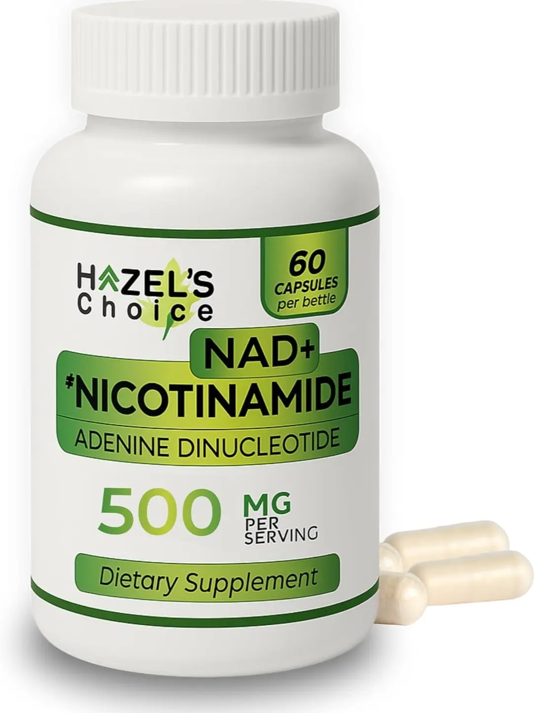 HAZEL'S Choice Edible NAD+ Nicotinamide Adenine Dinucleotide Dietary Supplement - 500mg, 60 Capsules, Organic, for Adult Cellular Energy & Metabolism Support