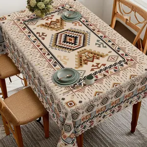 Vintage Bohemian tablecloth, durable polyester fiber rectangular table cover suitable for spring and summer seasons, indoor and outdoor kitchen catering, holiday parties and home decoration, rural aesthetics | easy to maintain, Rectangle tablecloth