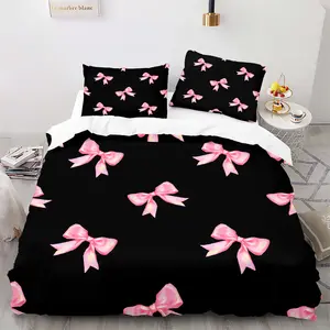 2/3Pcs Pink Purple Bow Duvet Cover Set, Decorative Duvet Cover, Aesthetic Soft Comforter Cover with Matching Pillowcases, No Filler Breathable Bedding Set for Bedroom Dorm Room Decoration, Cute Sweet Bedding, Cozy Gift for Friends and Family