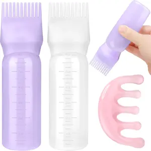 2 Pack Hair Oil Applicator Bottle for Scalp with Massage Comb,6 OZ Hair Oil Bottle with Root Comb for Scalp, Shampoo Scrubber Applicator,Hair Dye Tools