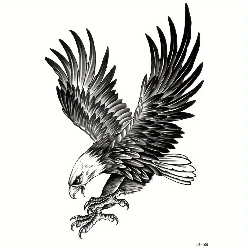 Temporary Tattoo Sticker - 1 Sheet Realistic Black Eagle Sticker Tattoos, Waterproof Long-Lasting, Men's Daily & Party Makeup Decoration Accessory