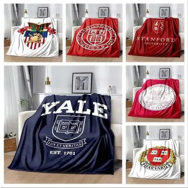 Famous University Logo Printed Blanket,Harvard ,Yale, MIT, West Point Military Academy, Stanfor, Cornell, blankets for beds