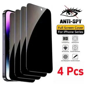 4Pcs Privacy Screen Protector Tempered Glass Compatible For iPhone 16 17 15 14 13 12 11 16e Plus Air Pro Max Anti Spy Tempered Glass Privacy Screen Protector Pro Max Tempered Glass Protector protective