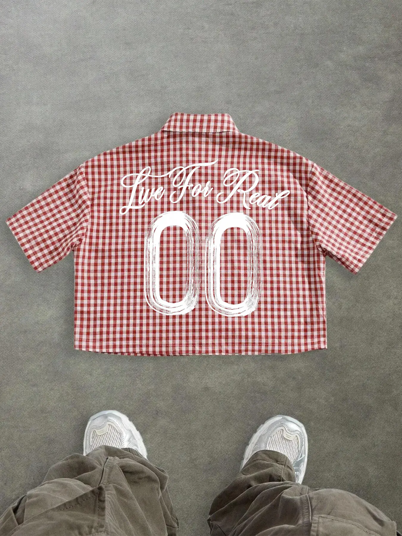 Unisex Gingham Gothic Print Box-Fit Cropped Button-Up Shirt, Men's and Women's Casual Streetwear Printed Cropped Tops