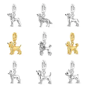 MULA 925 Sterling Silver Dog Pendant – French Bulldog, Dachshund, Poodle, Golden Retriever, German Shepherd, etc., 14K gold-plated pet commemorative jewelry, a gift for dog lovers, compatible with Pandora bracelets.