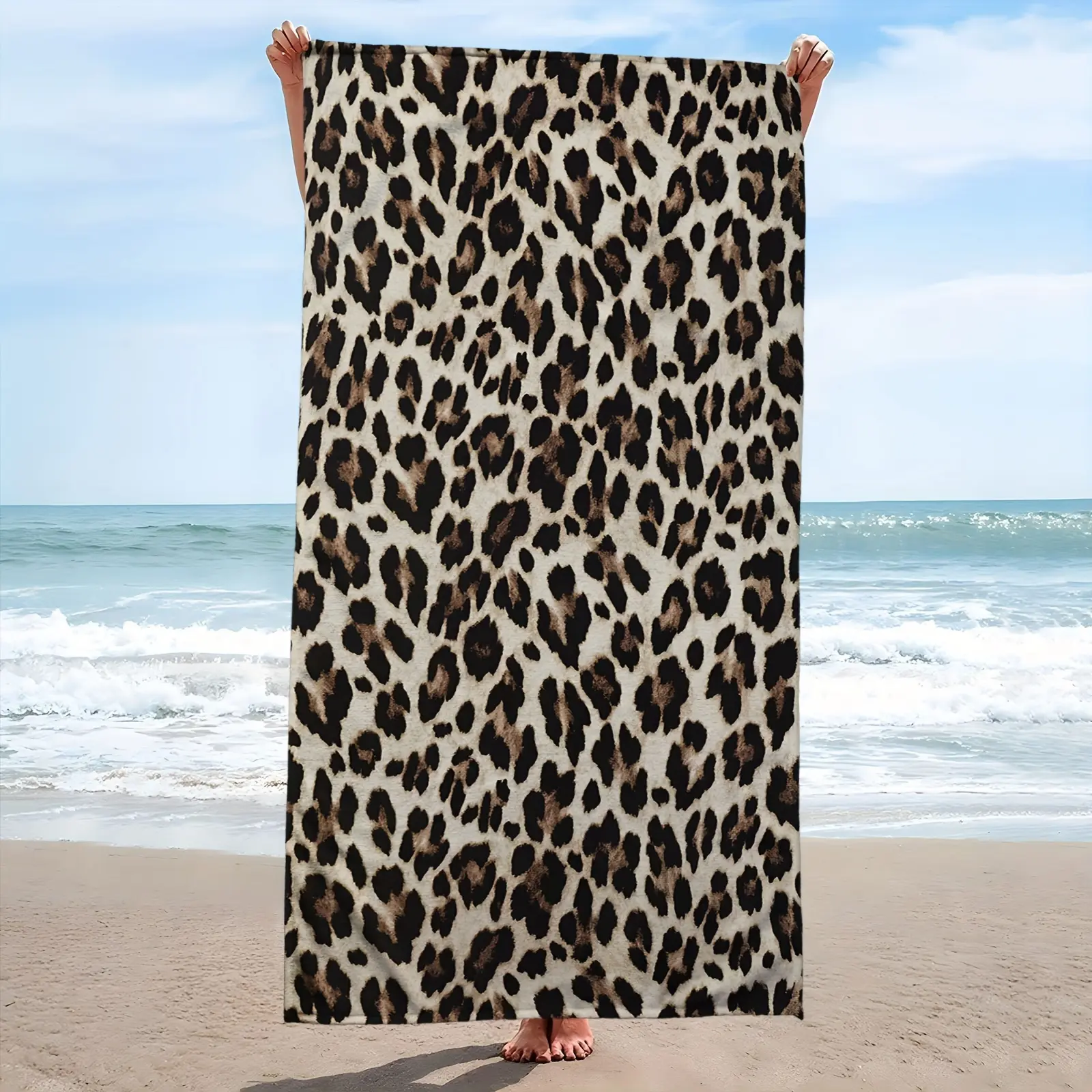 Soft Modern Leopard Print Beach Towel - Breathable Travel-Ready Linen Textile Accessory, Versatile for Beach, Camping Use, Beach Towels