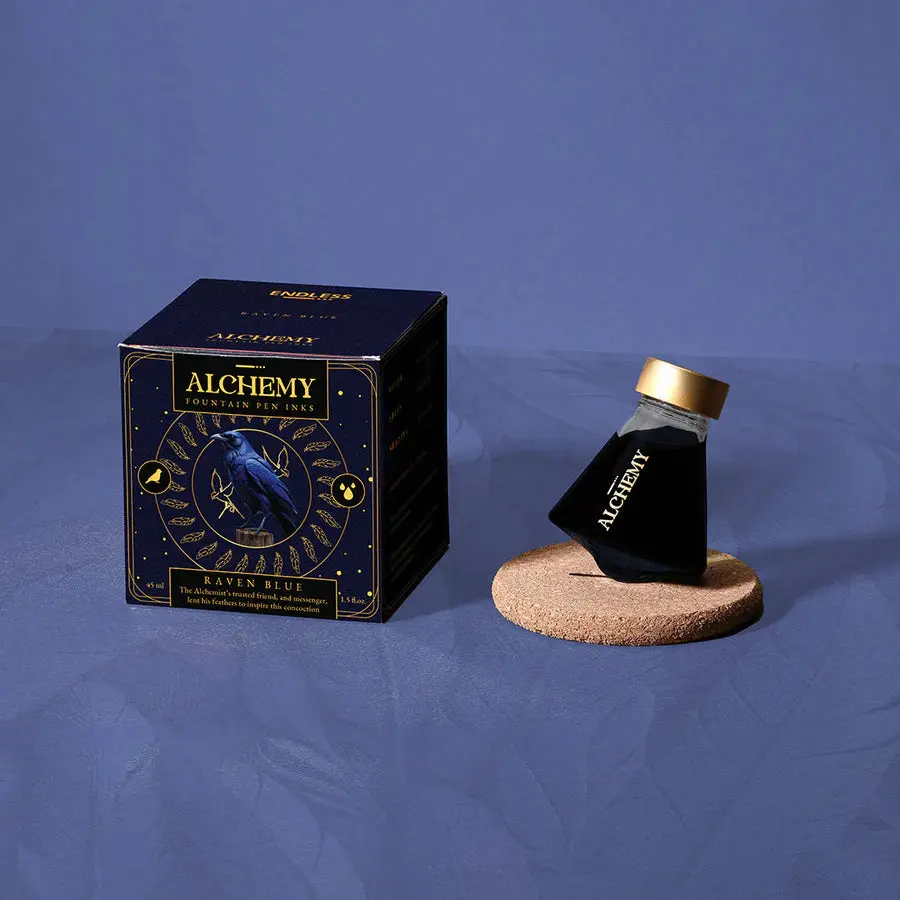 Endless Alchemy Enchanted 45ml Raven Blue Fountain Pen Ink - Gentle on Nibs, Extending Lifespan, All Seasons Compatible for Dip Pen Owners, Clean Water, Pen Users