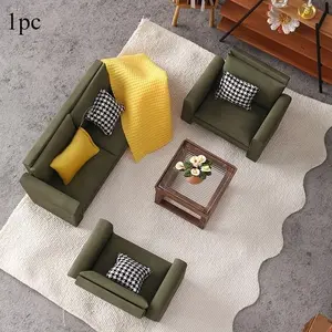 Mini Fashion Sofa with Pillows & Blanket, 1:12 Scale Dollhouse Living Room DIY Decor & Photography Prop, Perfect Christmas New Year Gift