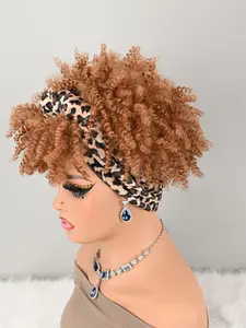 Women's Curly Hair Braid-Style Wig with Bangs, Synthetic African Voluminous Wavy Hair, Leopard Print Short Braid-Style Wig, Braided Bob Wig, Synthetic Curly Wigs