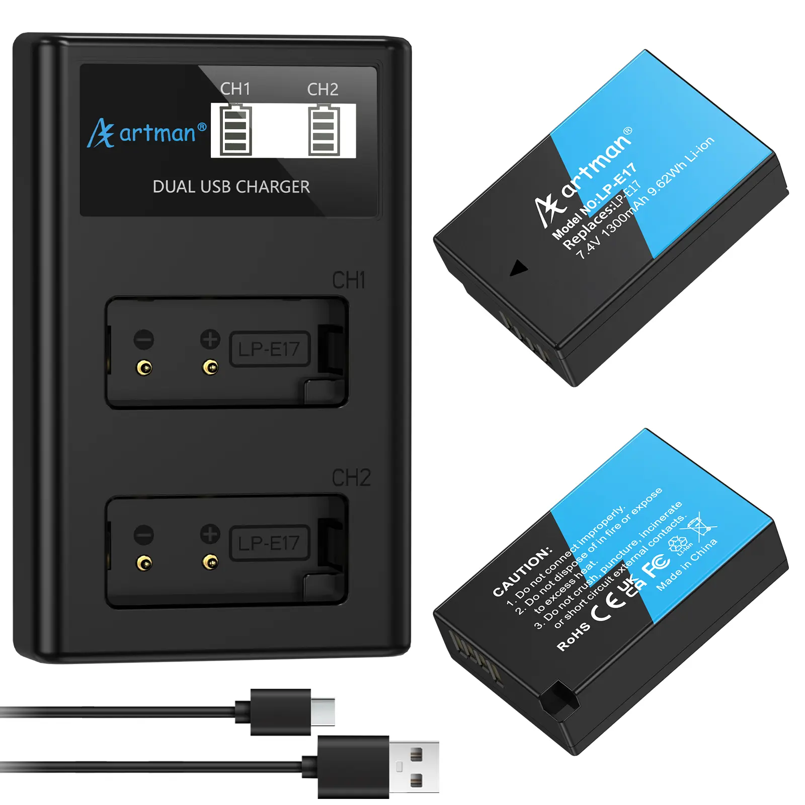 Artman Upgraded LP-E17 Series Battery 2-Pack with LCD Display Dual Charger – Camera Accessories for Canon EOS R50,R8,RP,R10,Rebel T6i,T7i,T8i,T6s,SL2,SL3,M3,M5,M6,200D,77D,750D,760D,800D,8000D,KISS X8i