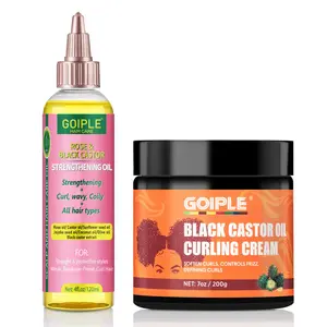 Black Castor Oil Curl Cream & Rose & Castor Hair Oil for Hair Growth Strengthening 7oz/200g & 4 fl oz/120ml Haircare Set