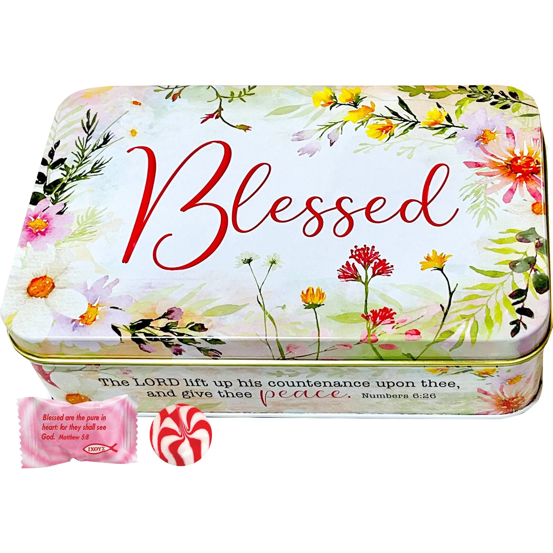 Wildflower Blessed Tin with Strawberry & Cream Hard Candy, 5.5 Ounces