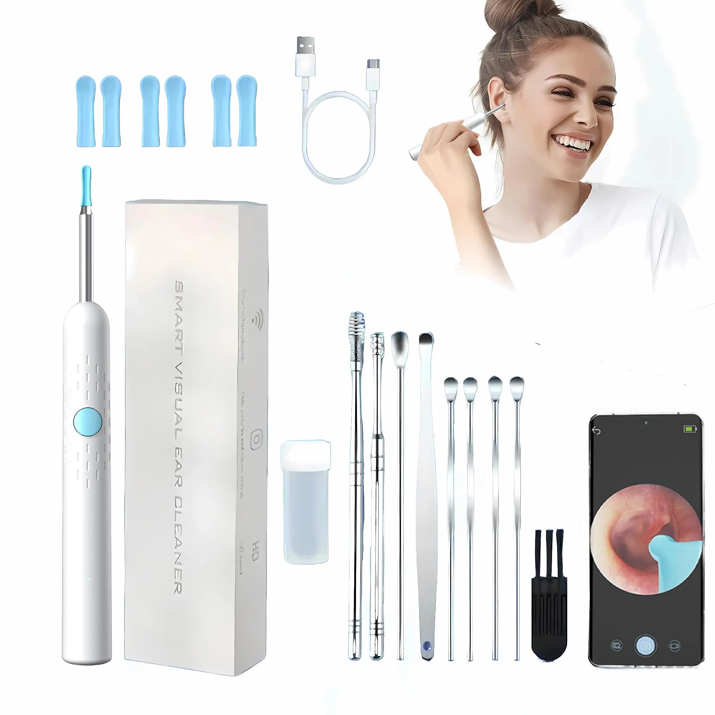 Wireless Wifi Visual Ear Cleaner With Camera, 1 Box 1080p Hd Camera Lens Ear Wax Removal Tool, Rechargeable Ear Cleaning Tool, Earwax Removal Products, Ear Wax Removal Tool, Wireless Earwax Remover